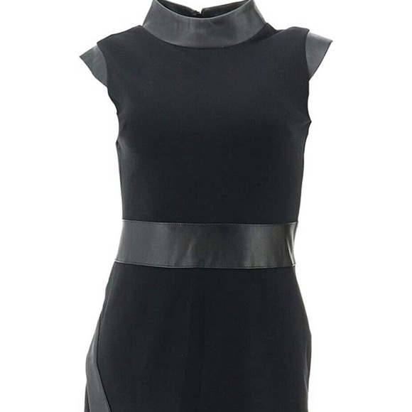 Lisa Rinna Collection Ponte Little Black Dress with Faux Leather Trim Size 8 - Picture 3 of 9